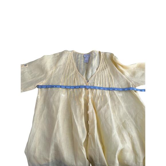 Soft Surroundings Yellow Pleated Lagenlook Coastal Linen Blouse Medium Petite - Picture 10 of 12
